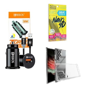 Kit Carregador Veicular + Capinha S22 Ultra + Película 9D