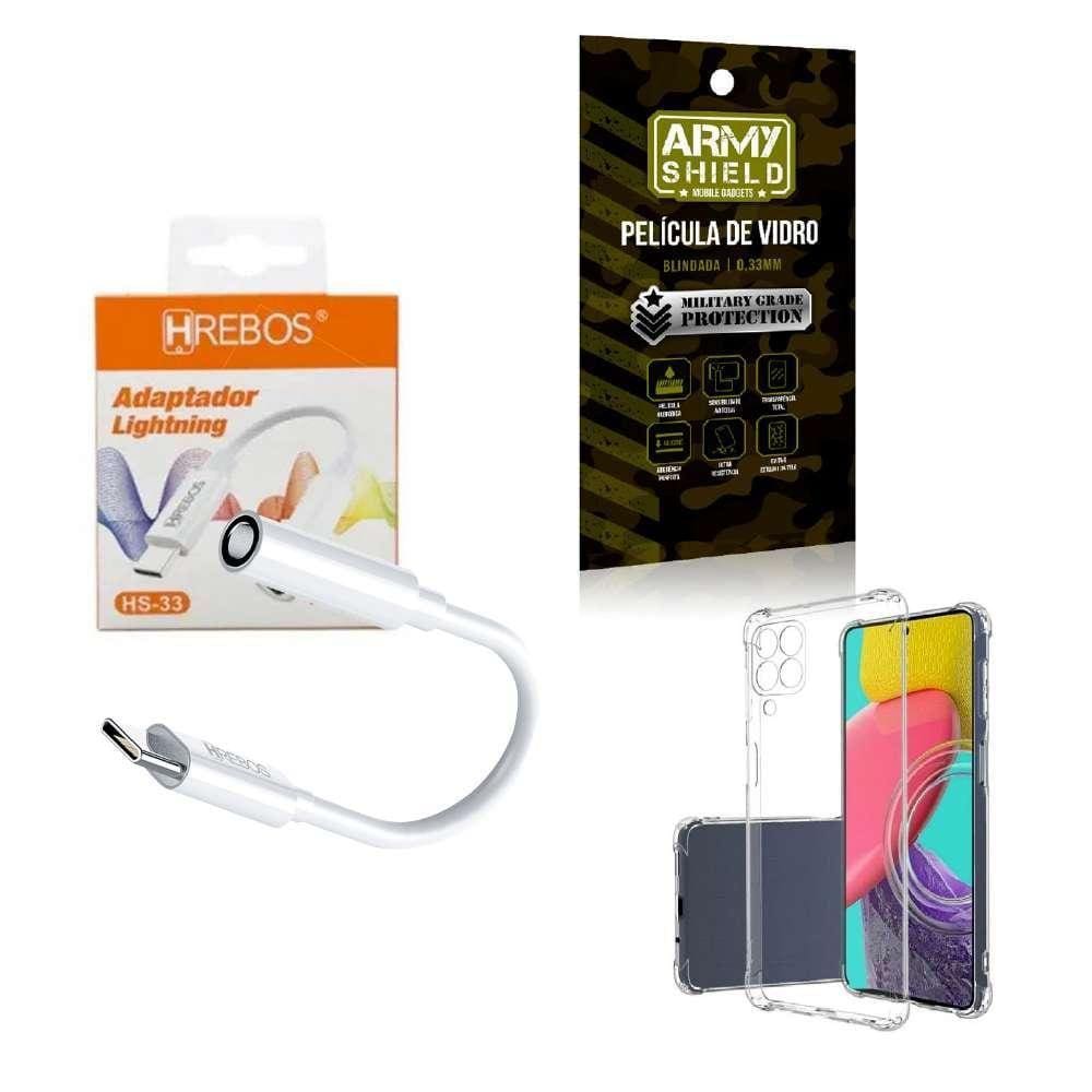 Capinha Samsung M53 + Adaptador P2 Para Tipo C + Película 3D