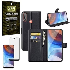 Kit Capa Carteira Moto E7 Power + Película Vidro 3D