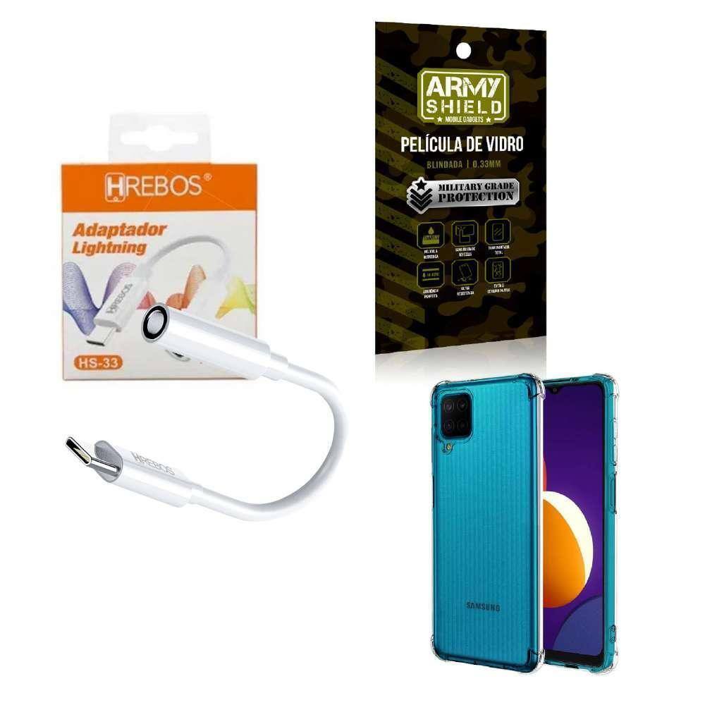 Capinha Samsung M12 + Adaptador P2 Para Tipo C + Película 3D