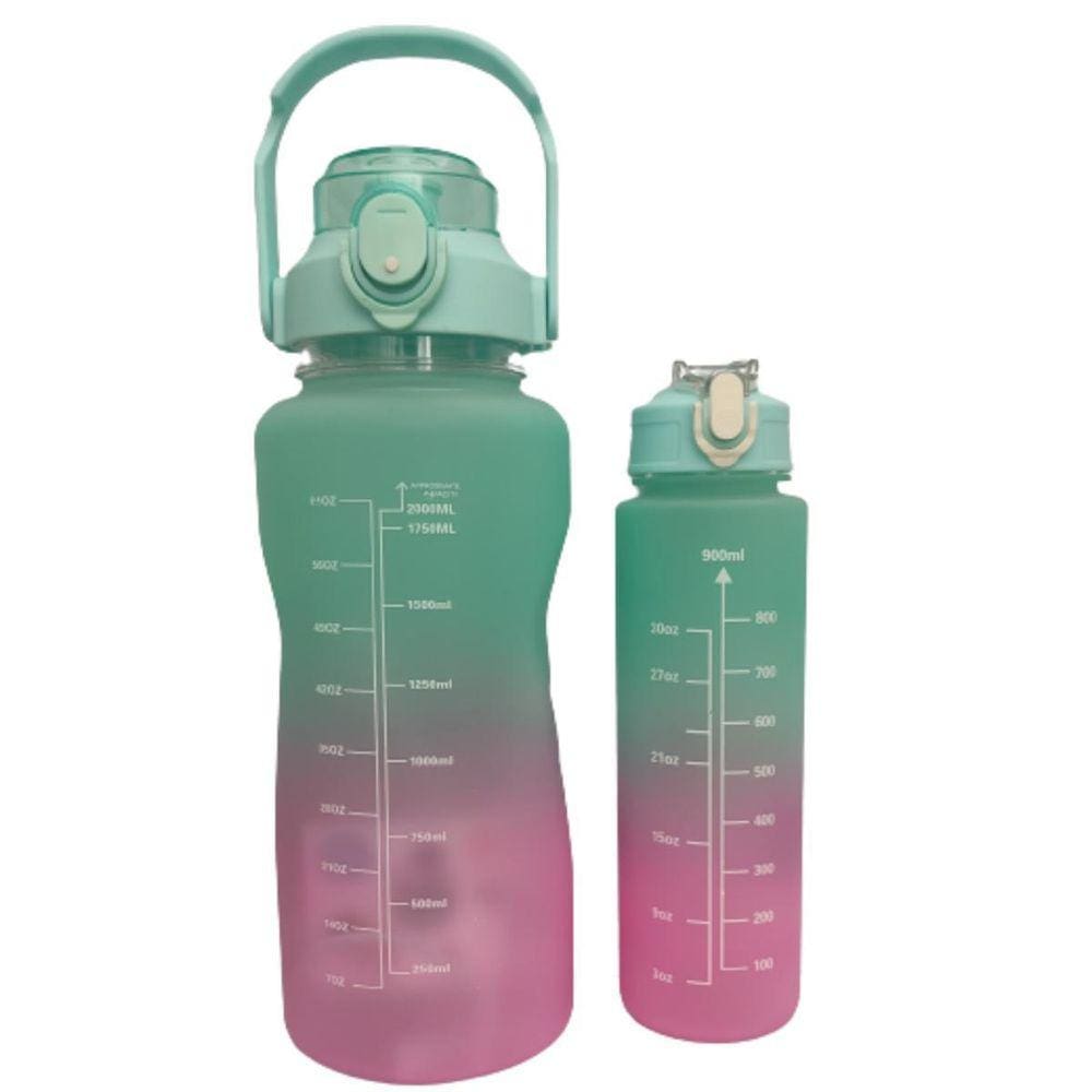 Kit 2 Garrafas Coloridas 2L 900Ml Com Canudo E Adesivos