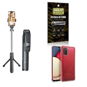 Kit Tripé De Selfie + Capinha Samsung A03 S + Película 3D