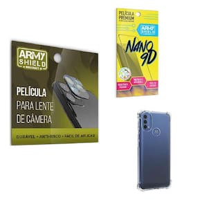 Kit Película De Câmera E Tela Moto E40 + Capinha Anti Shock