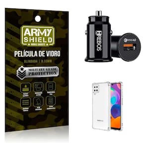 Carregador Veicular Com Capinha Samsung A22 4G E Película 3D