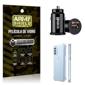 Carregador Veicular Turbo Com Capinha Moto G42 E Película 3D