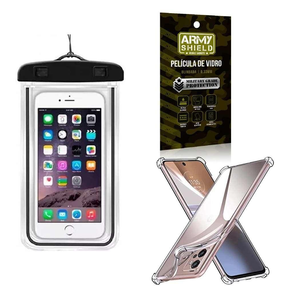 Capa A Prova D`Água Moto E22 + Capa Anti Shock + Película 3D