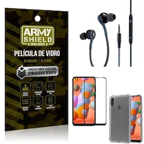 Kit Galaxy A11 Fone Extreme+Capa Anti Impacto+Película 3D