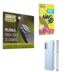 Kit Película De Câmera E Tela Moto G52 + Capinha Anti Shock