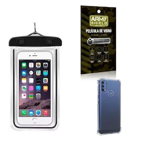 Capa A Prova D`Água Moto E40 + Capa Anti Shock + Película 3D