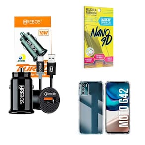 Kit Carregador Veicular + Capinha Motorola G42 + Película 9D