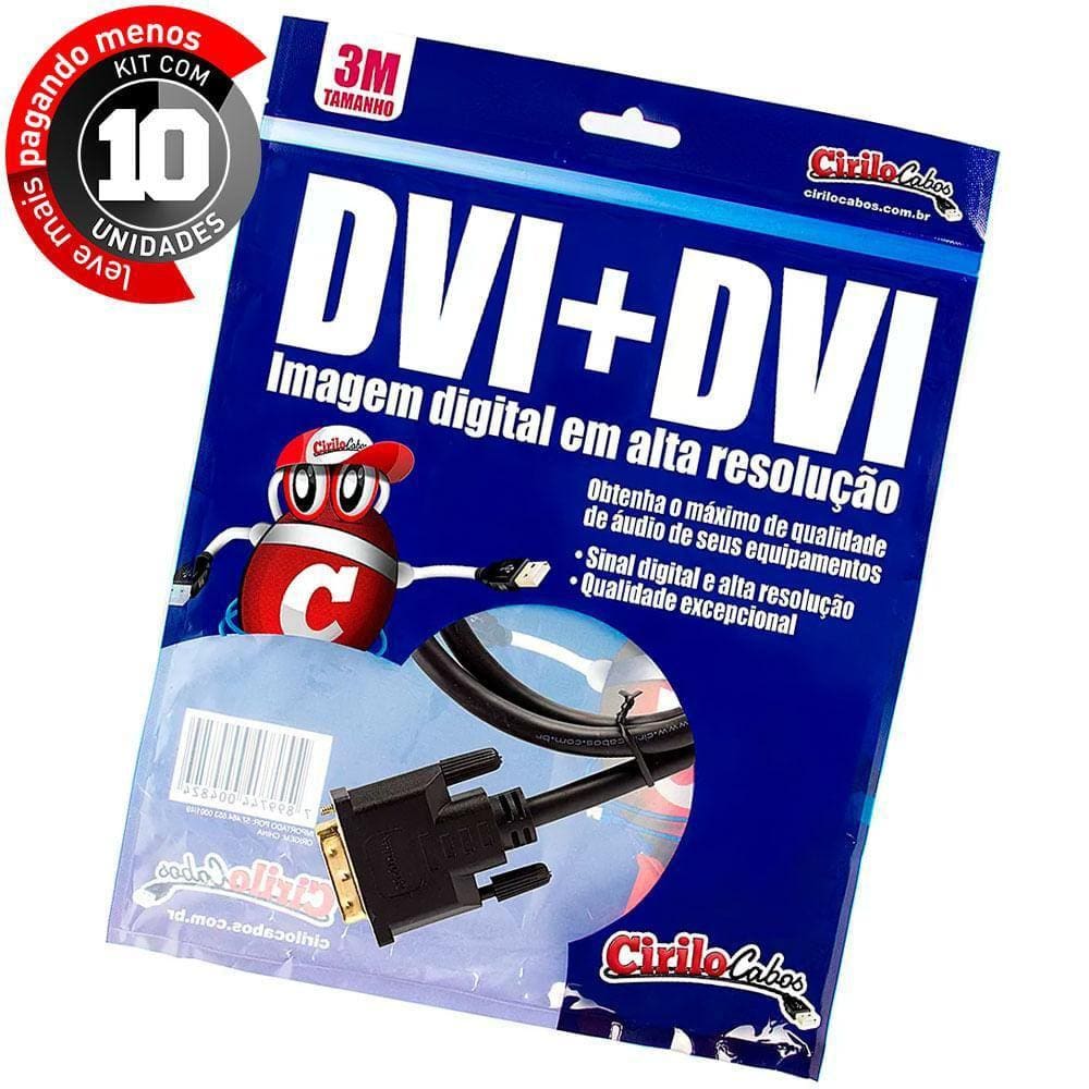 Kit Com 10 Cabos Dvi Para Dvi, 3 Metros - Cirilo Cabos