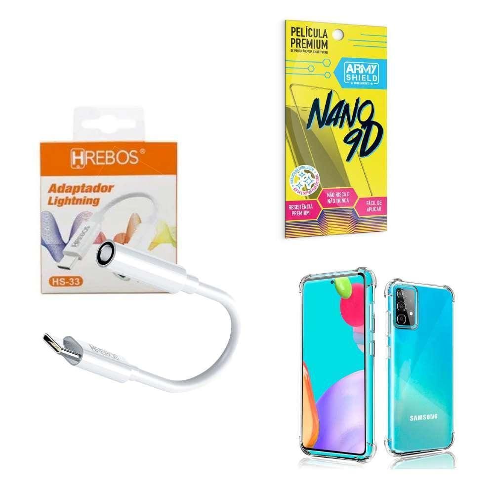 Capinha Samsung A52 + Adaptador P2 Para Tipo C + Película 9D
