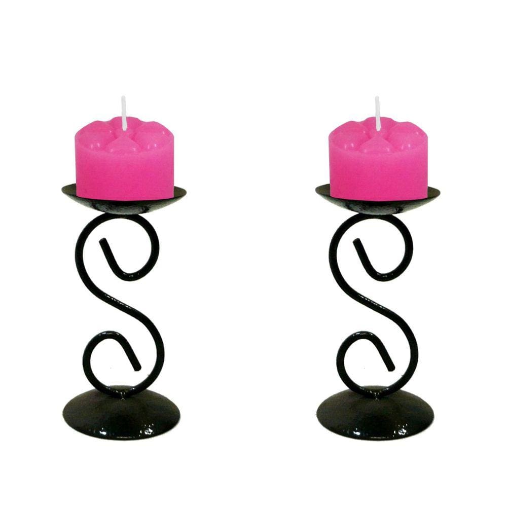 2 Castiçal 1 S Com Vela Rosa Mesa Decoração Candelabro