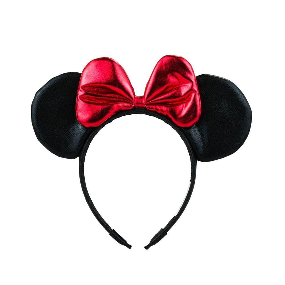Tiara Preta Orelhas Laço Vermelho Minnie 20X25Cm