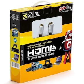 Cabo Hdmi 2.0 Flat Desmontável 19 Pinos, 4K, Ultra Hd, 3D 25