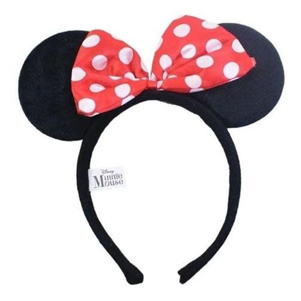 Tiara Com Orelhas Minnie E Laçinho Vermelho Com Pontos Branc
