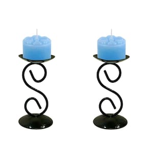 2 Castiçal 1 S Com Vela Azul Claro Mesa Decoração Candelabro