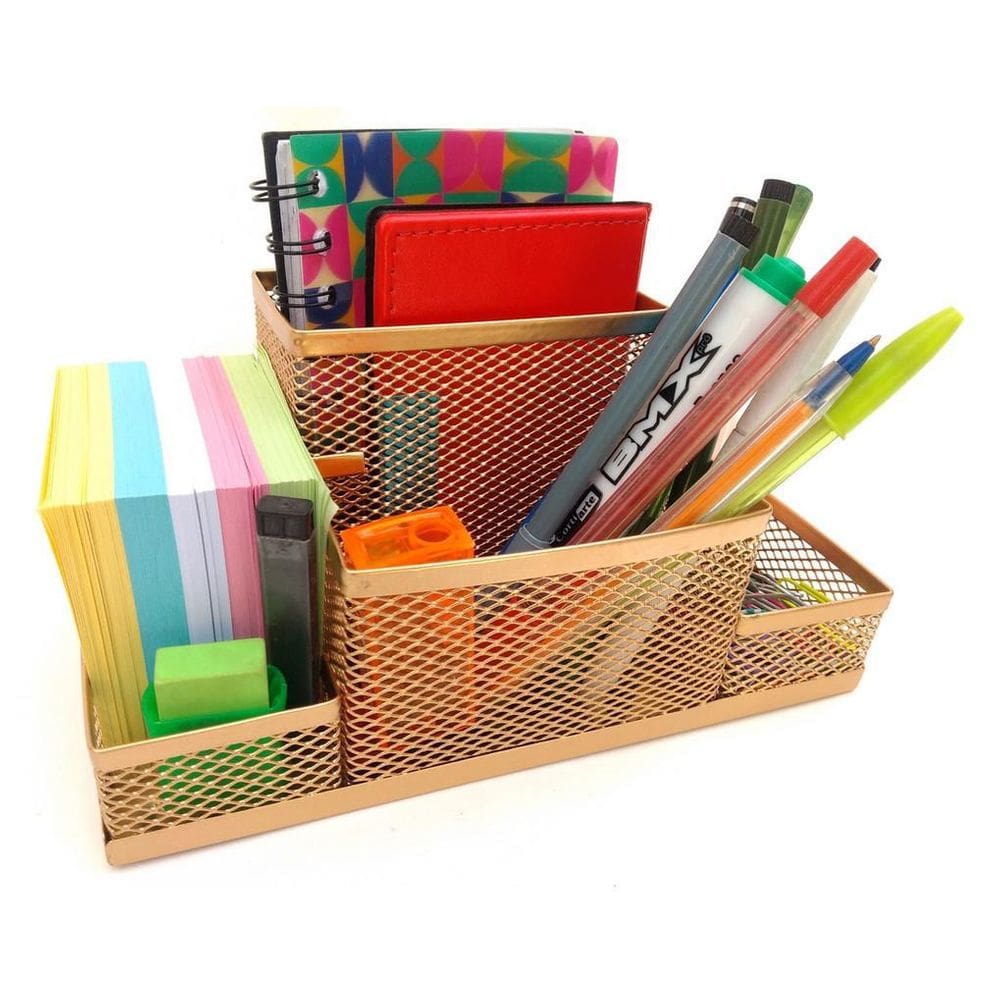 Kit Organizador Dourado Com 4 Partes Para Escritório