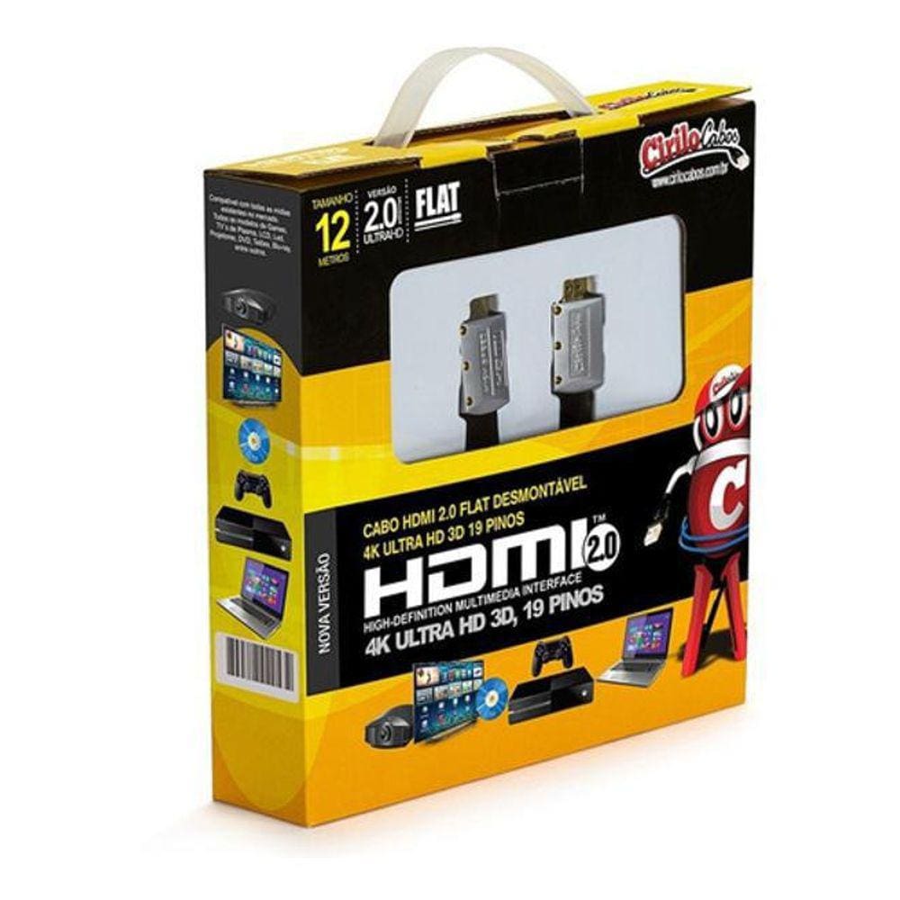 Cabo Hdmi 2.0 Flat Desmontável Ultra Hd 3D, 4K - 12 Metros