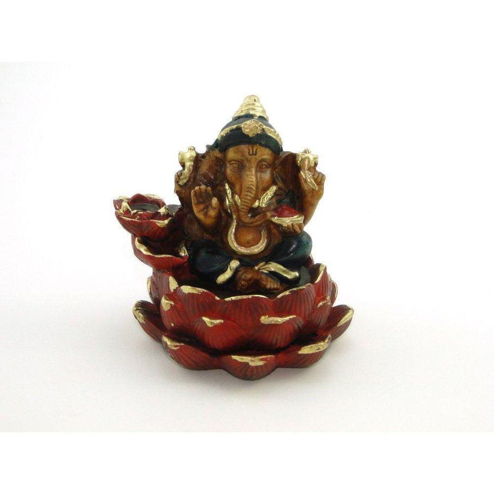 Incensário Cascata Ganesha Azul E Vermelho Gesso 11 Cm
