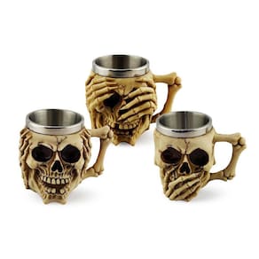 Conjunto Caneca Decorativa Caveira Não Fale Não Olhe Não
