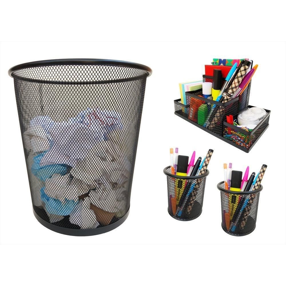 Kit Organizador, Porta Caneta E Lixeira Preto Escritório