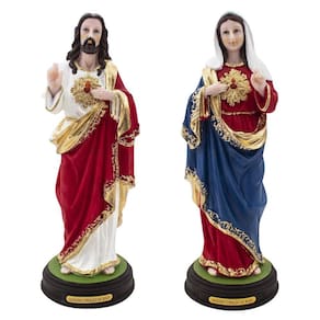 Kit Imagem Sagrado Coração De Jesus E Maria Resina 22 Cm