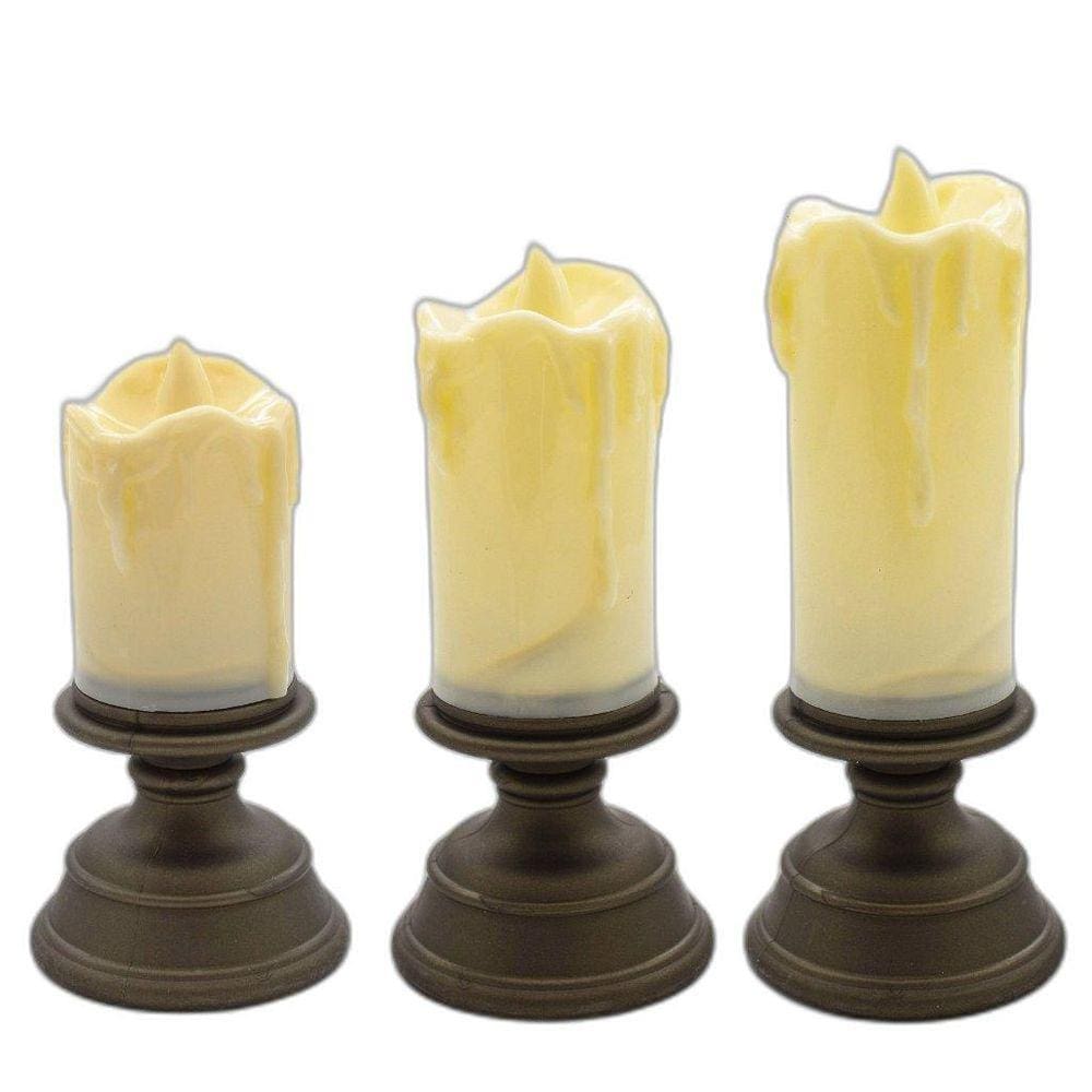 Kit 3 Velas Eletrônicas Castiçal Artificial Plástico