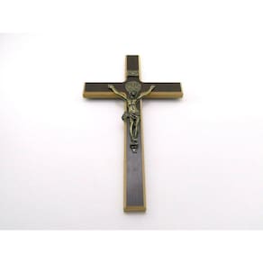 Crucifixo De Parede Madeira Escura E Metal 34 Cm