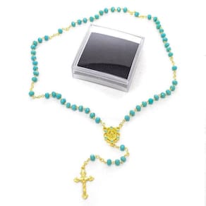 Terço Nossa Senhora Das Graças Cristal Vidro Luxo Turquesa