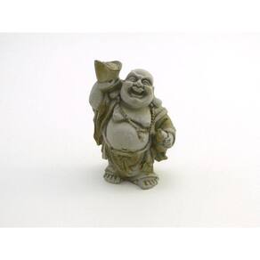 Estátua Buda Rindo Com Balde Cor Cimento Resina 10 Cm