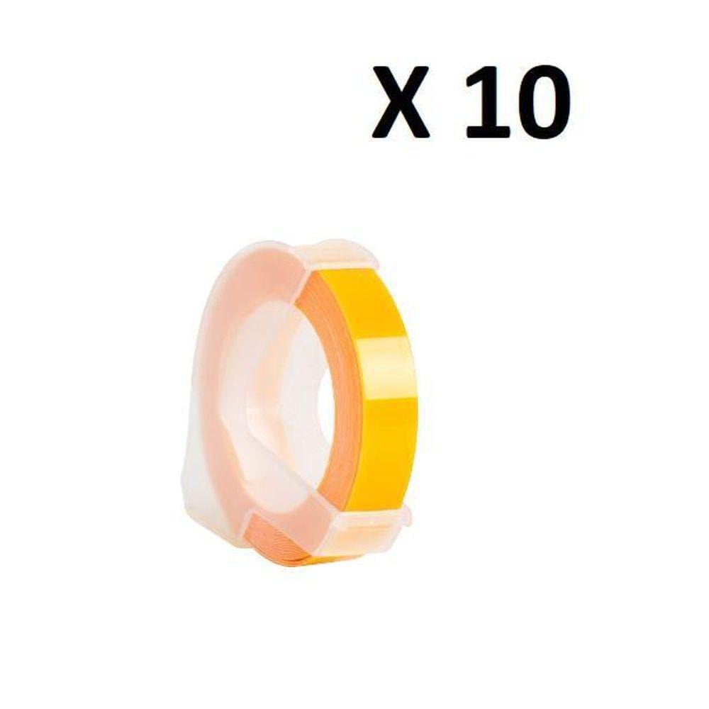 Kit 10 Fitas Vinil Compatível Dymo Manual 3D625 Amarelo 9Mm