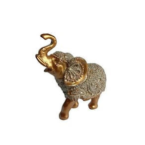 Elefante Pequeno Resina Dourado Sabedoria Sorte Glitter 10Cm