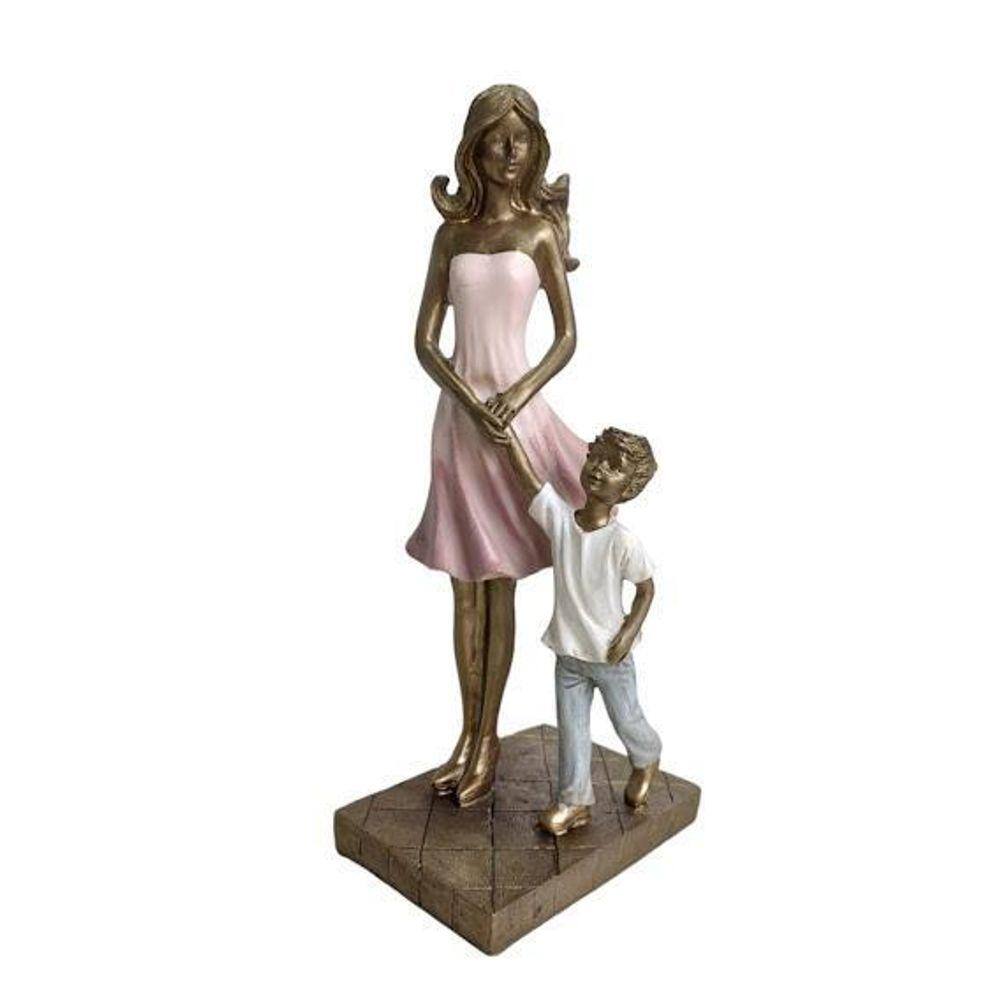 Família Decorativa Mãe E Filho Rosa Escultura Decorativa
