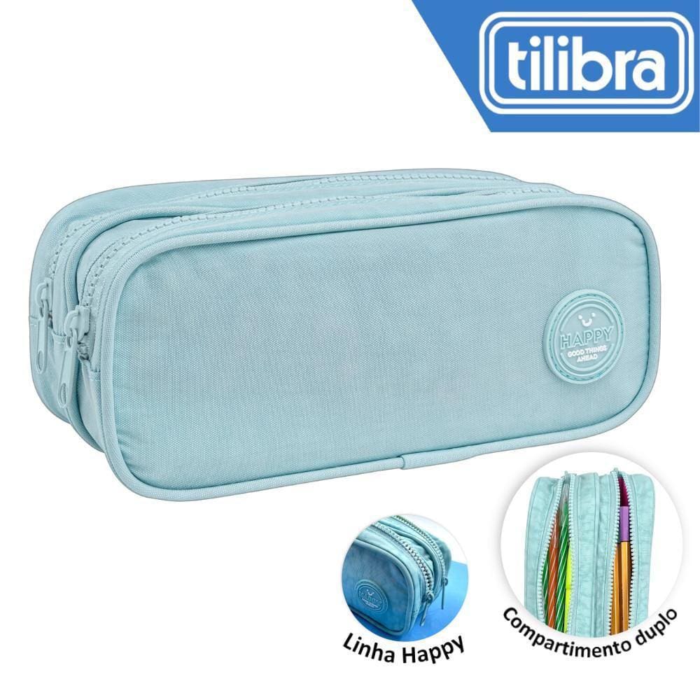Estojo Duplo Tilibra Happy Azul 21x9x9cm
