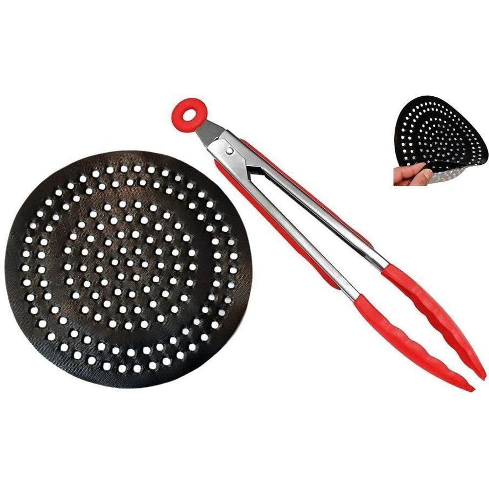 Kit Tapete Teflon Air Fryer Redondo 18 Cm + Pegador Pinça
