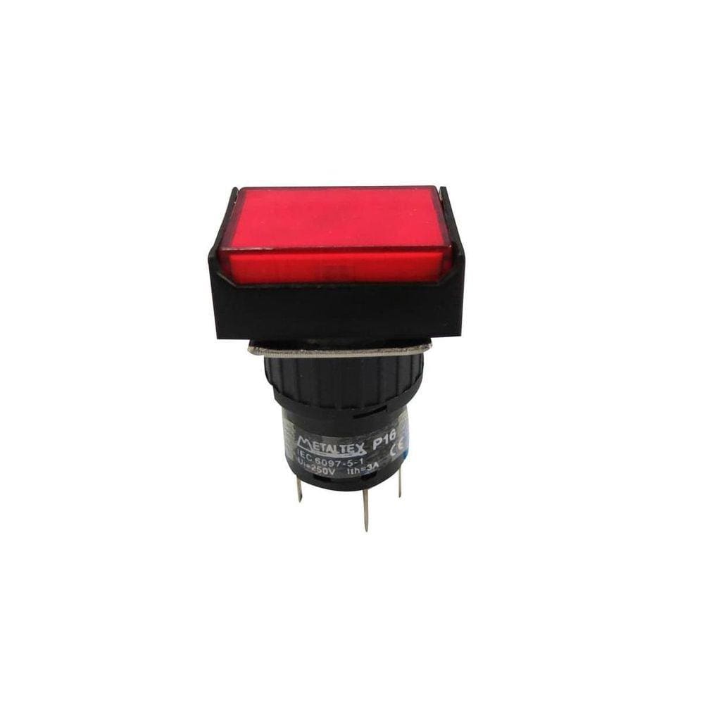 Botão Plástico Iluminado 16mm Vermelho 220V - P16-BL2-R1