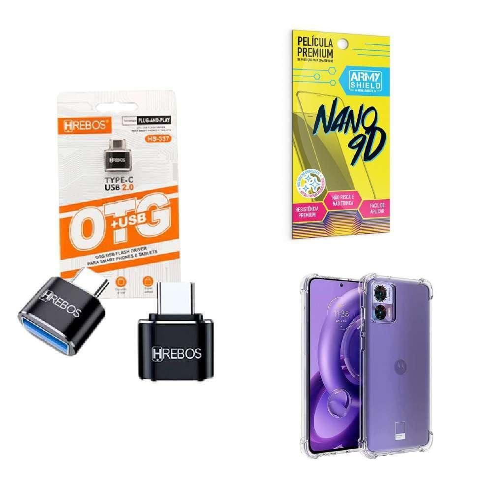 Kit Usb Para Tipo C + Capa Motorola Edge30 Neo + Película 9D