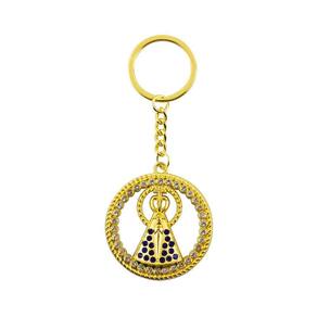 Chaveiro Nossa Senhora Aparecida Aura Circular Dourada Ou