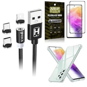 Kit Capa Samsung A73 + Cabo Magnético 2 Metros + Película 3D