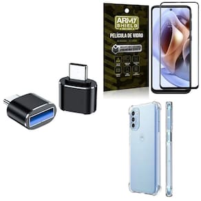 Kit Capa Moto G41 + Adaptador Otg Tipo C/Usb + Película 3D