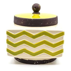 Pote Jarro Decorativo Cerâmica Tampa Amarelo Listras 21 X 15