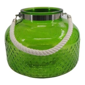 Vaso De Vidro Decorativo Alça De Corda Trançada 22X30 Verde