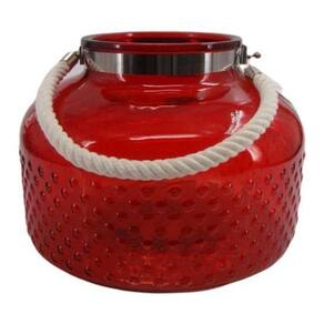 Vaso De Vidro Decorativo Alça De Corda Trançada 22X30 Verm
