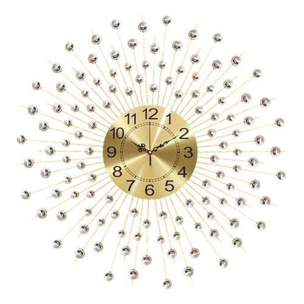 Relógio De Parede Dourado Luxuoso Design Europeu Metal 70Cm