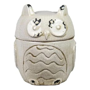 Pote Decorativo Cerâmica Coruja Retrô Off White 20 X 15
