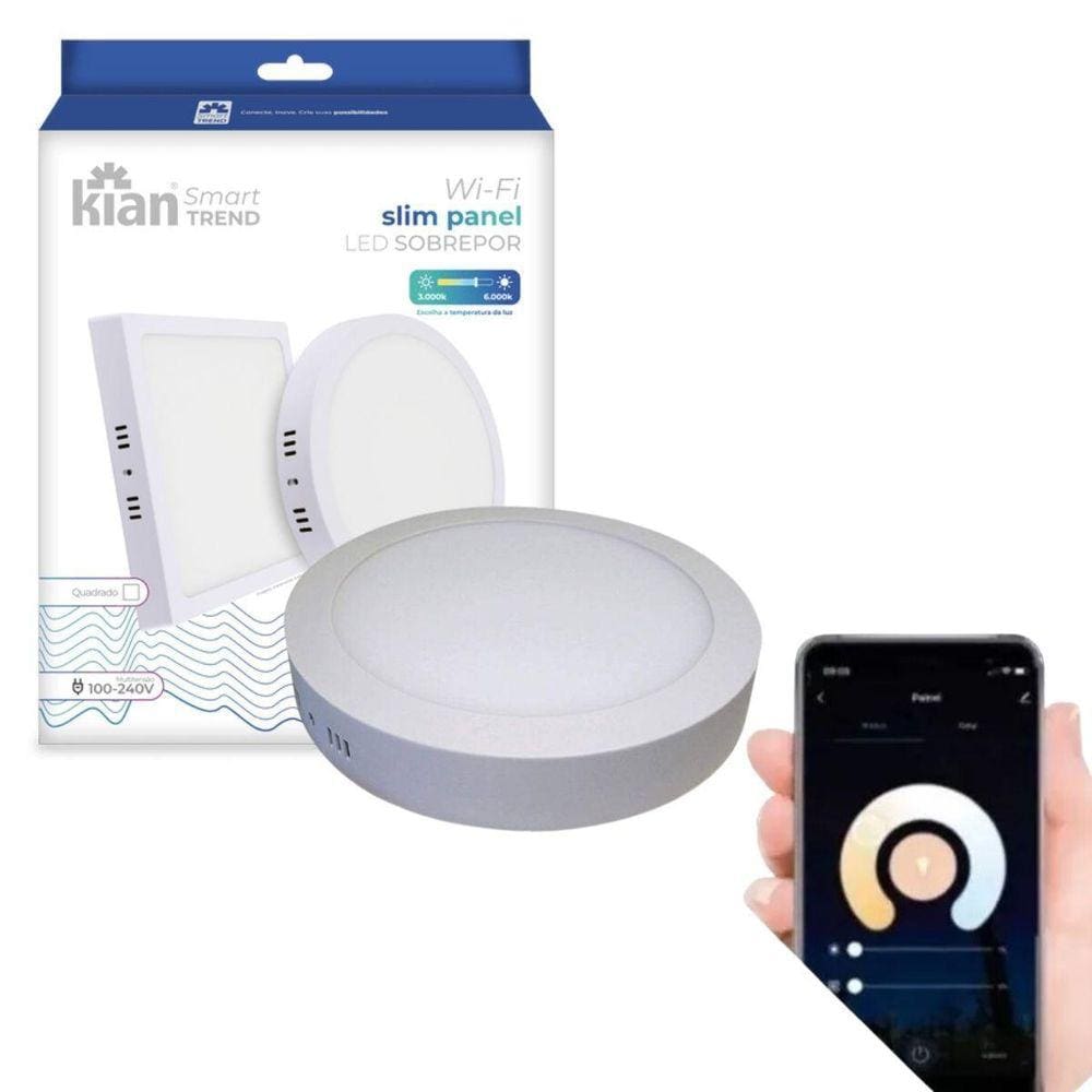 Plafon Painel Redondo Sobrepor 18W Inteligente Smart Wi-Fi