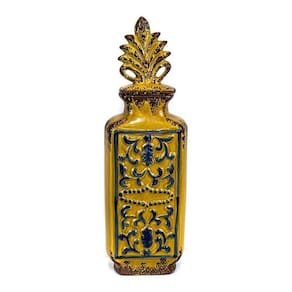 Vaso Decorativo Tampa Cerâmica Amarelo Ouro Retrô 46X14