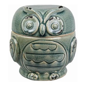 Pote Decorativo Cerâmica Coruja Retrô Verde 17 X 12