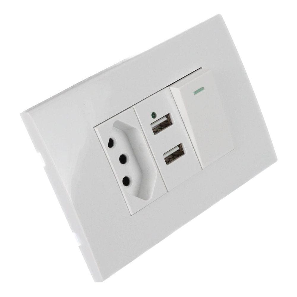 Tomada Parede 10A Com 2 Entrada Usb Interruptor Smartphone